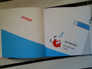Książka "Kliknij mnie!" - Salina Yoon. Wydawnictwo Babaryba. Fragment książki przedstawiający głównego bohatera Blipka.