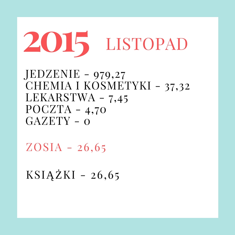 Zestawienie wydatków budżetu domowego - listopad 2015.